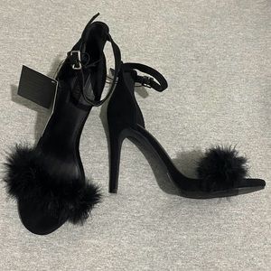 Black Faux Fur Heels Size 7 - NWT
